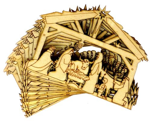 10x Wooden Nativity Manger Scene Craft Shape 3mm Ply Stable Christmas Decoration(4 x 5.4cm,No Hole)