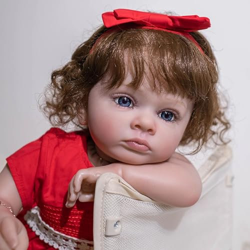 YIHANGG 24Zoll Reborn Baby Puppe Körper aus Stoff Reborn Kleinkind Puppe Mädchen 60cm 3D Haut Prinzessin Bebe Rote Klamotten Geburtstag Geschenk Anziehen