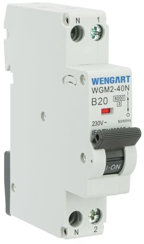 Wengart Magnetotérmico Estrecho (1P+N), 18mm (1 Módulo), 20A Curva B, Capacidad de Corte 6kA, Interruptor Automático Estrecho DPN para Ahorro de Espacio en Cuadro Eléctrico, AC 230V, WGM2-40N