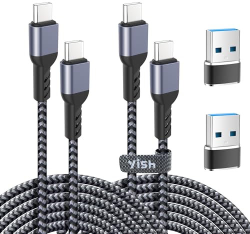YISH Cavo USB C to USB C PD 65W：[2M+2M] Cavo USB Type C to Type C Ricarica Rapida 3A Nylon Intrecciato Cavetto USB C Compatibile con iPhone 16 15 Pro Max Samsung Galaxy S24 S23 Pixel Sony iPad MacBook