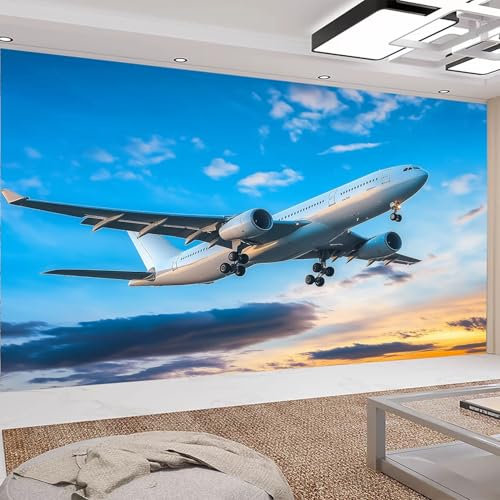Fototapete Flugzeug 3D Effekt Wand Dekoration - für TV Hintergrund Schlafzimmer Vlies Tapete Vliestapete Wandtapete Motivtapeten Montagefertig (350 x 256 cm)