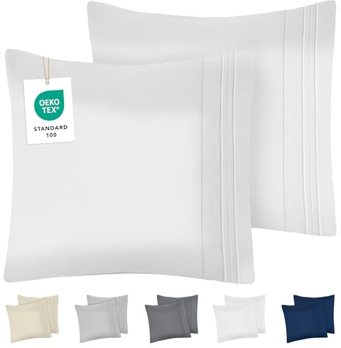 Dreamzie Fundas de Almohada (Juego de 2) - Almohadas 65x65 cm, Blanco, Microfibra con Motivo Bordado - Fundas de Cojines Oeko-Tex Suaves y de Calidad