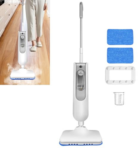 VickyHome Dampfreiniger, 1500W Bodenwischer Elektrisch Handdampfreiniger Mit 2 Mikrofaser-Ersatzpads, 400 ML Wassertank, 2 Dampfwischer Dampfreiniger Handgerät für alle Böden, Teppich