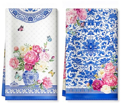 Arquiel Floral Microfiber Kitchen Towels, Cleaning Cloth, Set of 2 | 40x60 cm, quick drying and absorbent for dishes, counters and daily kitchen cleaning; washable and reusable