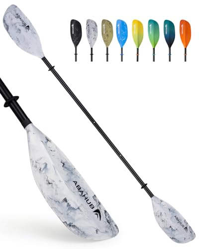 Abahub Justerbar kajakpaddel 230 cm till 250 cm dubbel paddelram i aluminium för kajak rodd båt kanotpaddling, kajak, aluminiumlegering, vita plastblad med svart vågtryck