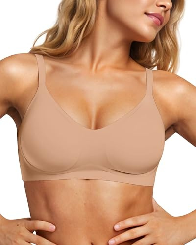 Vertvie Womens Seamless Jelly Bras No Underwire Comfort Push Up Bras Buttery Soft Wireless Bralette Full Coverage Sports Bra(Praline,Small)