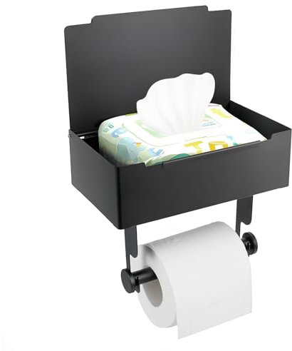 Organisateur de Papier Toilette Noir Mat avec Étagère Multifonction - Stockage pour Lingettes Humides, Tampons, Sacs Poubelle, Porte-Linge de Salle de Bain, Économiseur d'Espace et Accessoires
