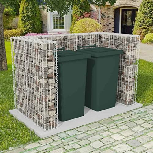 Tidyard Cadre à Gabion de Poubelle Double Acier 180 x 100 x 120 cm, Poubelle Cache Conteneur, Abri Range Déchets, Abri pour Poubelle à roulettes pour Jardin, Pelouse, Terrasse