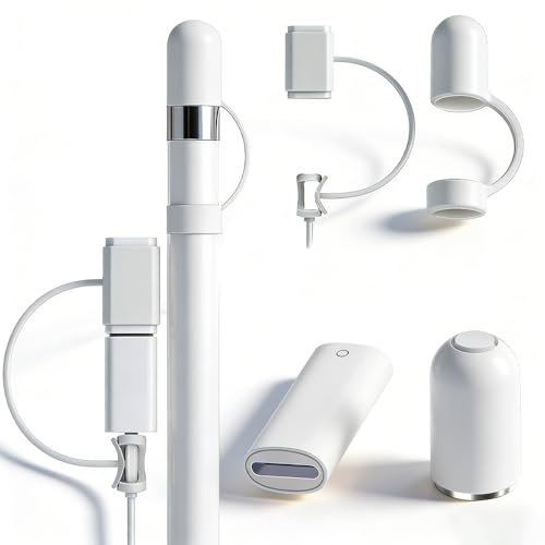 Adaptador Conector de Carga y Tapa magnética de Repuesto para Apple Pencil 1st Gen(Accesorios con 1x Adaptador de Fijación y Cubierta 1x Protectora de Silicona) Compatible con Apple Pencil 1st Gen.