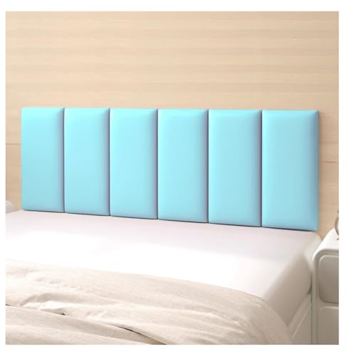 Panneaux de tête de lit adhésifs, tête de lit Murale rembourrée en Cuir, Rembourrage Mural Anti-Collision 3D pour Chambre Moderne (Bleu Clair, 180 x 40 cm)