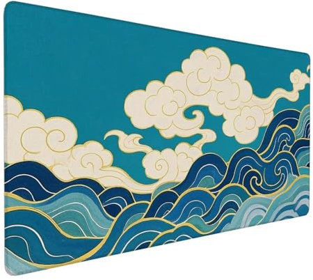 Japanese Mouse Mat 1000x500x3mm XXL Waves Mouse Pad Large Desk Pad, Water-Resistant Surface with Non-Slip Rubber, Extended Japanese Mousepad Computer Keyboard for Computers Gaming Office Work X-916