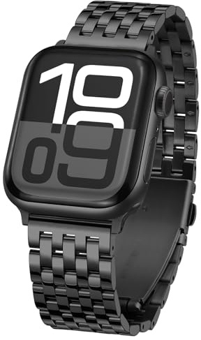 Tasikar Metallarmband kompatibelt med Apple Watch 49 mm, 46 mm, 45 mm, 44 mm, 42 mm - ersättningsarmband i rostfritt stål för iWatch Ultra SE Series 10 9 8 7 6 5 4 3 2 1, svart