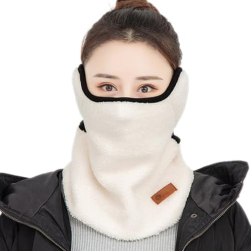 Aniyan Damen Schals mit Atemschutz & Ohrenschutz | 3-in-1 Winter Halstuch aus Teddy-Fleece & Baumwolle | Für Radfahren, Ski, Outdoor | One Size (54cm Weiß)