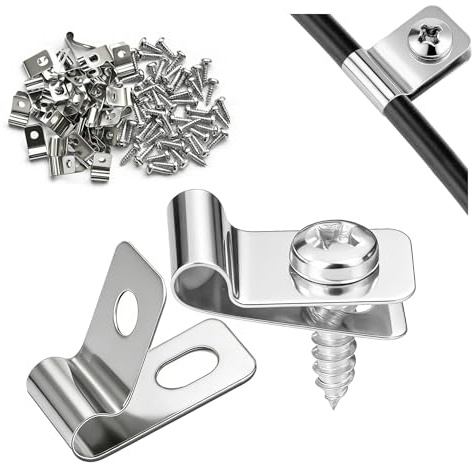 Ezitruz Zaundrahtklemmen 60 Stück Zaundraht Klemmen Edelstahl 304 Kabelschellen Metall Drahtklammern Landwirtschaft Zaun Befestigungsklammern mit Schrauben für Holz Metall Schweißdraht Stacheldraht