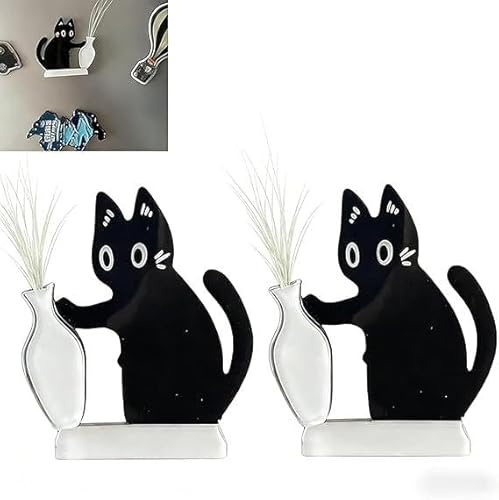 2 Stück Desktop Katzenvase | Katzenschnurrbart Vase & Behälter | Magnet-Acryl-Haustiers-Gedenkdekoration, Kühlschrank-Ornament | Für Küchen, Büros, Schränke, Klassenzimmer