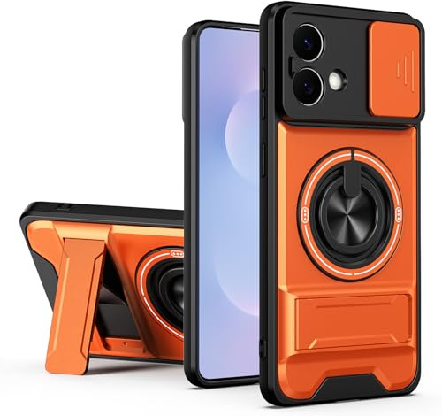 HAONANDE Funda para Motorola Moto G84 5G con Anillo Soporte magnético, Carcasa Militar antigolpes Protección con Cubierta de Cámara Deslizante Compatible with MagSafe Case Naranja