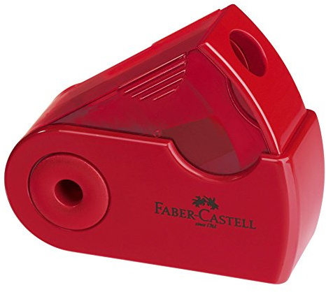 FABER-CASTELL 182711 - Spitzer mit Klappspitzdose, Mini, farblich sortiert in rot und blau -keine Farbauswahl möglich-