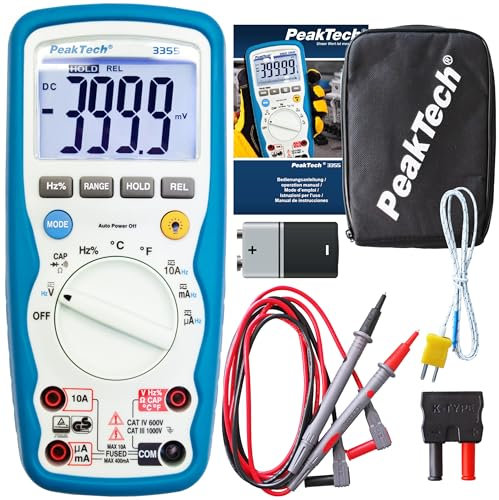 PeakTech 3355 Digital Multimeter Wasserdicht IP67 - Hochpräziser Spannungsmesser 4000 Counts, Autorange, REL-Data Hold, Durchgangsprüfer, Strommessgerät - Robustes Kfz Messgerät CAT III 1000V