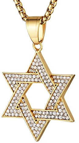 HZMAN Magen Star of David Pendant Necklace Women Men Chain Silver Stainless Steel Israel Necklace (CZ Star of David Gold)
