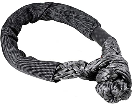 QUATILY Soft-Schäkel, die federleichte, Starke Karabiner-Schlinge, mit Gurtschlauchprotektor für Winden und Außenaktivität (Grau, 14mm×60cm)