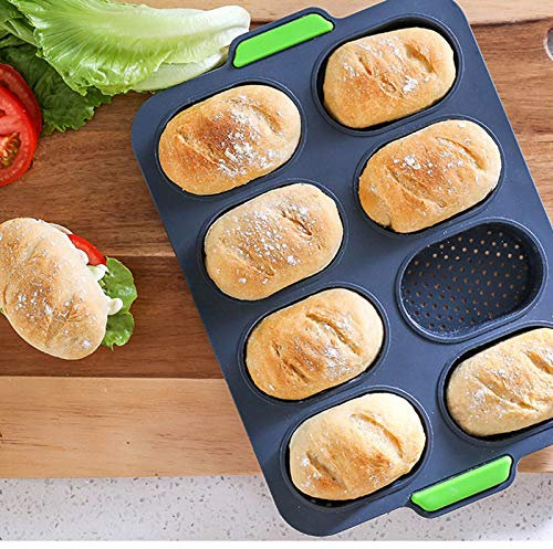 WBLD Mini bandeja para hornear baguette, molde de silicona antiadherente para hornear pan francés, molde para 8 panes, molde para baguette