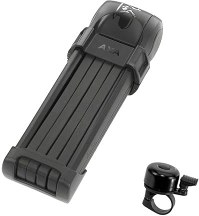 Angebot-Set / 1 x Axa Fold 100 Faltschloss Fahrradschloss E-Bike in Schwarz Länge 100 cm - Safety Level 9 inkl. 1 Fahrradglocke