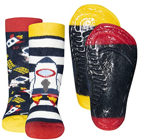 EWERS 2-pack de calcetines SoftStep, calcetines con suela antideslizante para niños, calcetines antideslizantes con suela de goma, 2 pares de calcetines antideslizantes para niños, talla 29-30