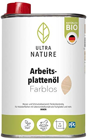 ULTRA NATURE Olio per piani di lavoro, 0,5 l, incolore, vegano, biologico, senza solventi, protezione del legno