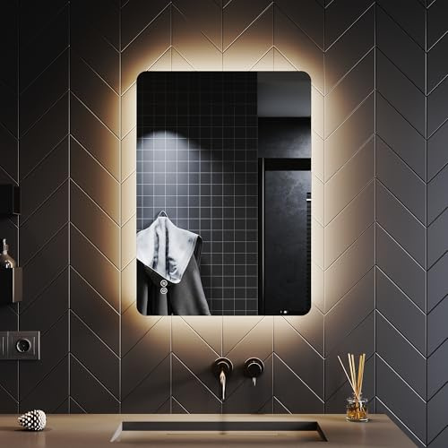 SONNI Badspiegel 50x70 cm LED Badspiegel mit Beleuchtung Badezimmerspiegel mit Touch-Schalter Wandspiegel IP44 Kaltweiß/Neutralweiß/Warmweiß