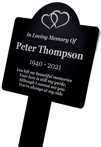 Personalised Black & White Memorial Remembrance Plaque Stake - Outdoor Grave Marker, Tribute, Plant Marker, Waterproof and Hard Wearing. Shipped Globally.