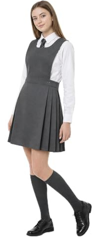 L S U BIB Pinafore Pleated School Uniform Girls School Dress (11-12 Years, Grey)