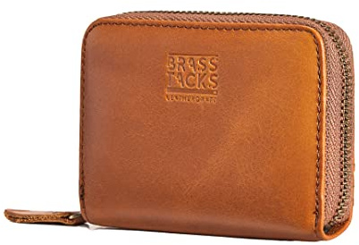 BRASS TACKS Leathercraft Kreditkartenetui Echtleder Vintage RFID-Schutz Reißverschluss Multifächer-Kartenhalter Portmonee Geldbörse Unisex Tall (Dunkelbraun)