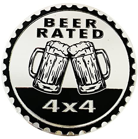 Beer Badge Rated Car Emblem, 4 x 4 Metal Automotive Badge 3D Metal Car Badges Emblems Round Emblem Decals Badge Decals Stickers Compatible with Jeep Wrangler Vehicles Trucks