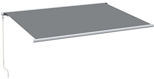 Outsunny 4x3m Full Cassette Electric/Manual Retractable Awning with LED Light and Remote Controller, Sun Canopies for Patio Door Window, Grey
