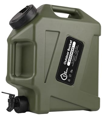 COOZMENT 3.2 Gallon (12L) Portable Water Containers with Spigot, BPA Free Water Jug, Military Green Water Tank, Multifunction Water Storage Containers for Camping Outdoor Hiking,Emergency Stroage