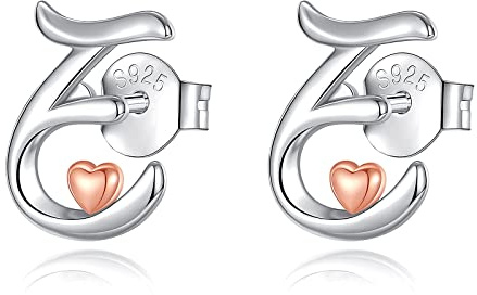 CELESTIA Femme Boucles d'oreilles avec Initiales Clous Boucle Oreille Lettre Argent 925 Femme avec Coeur Petit Cadeau Adolescente Fille Sœur Meilleure Amie Maman