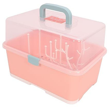 Organizador de Caja de Almacenamiento de Estante de Secado de Biberones con Cubierta Antipolvo para el Hogar del Niño del bebé (Rosa implícito)