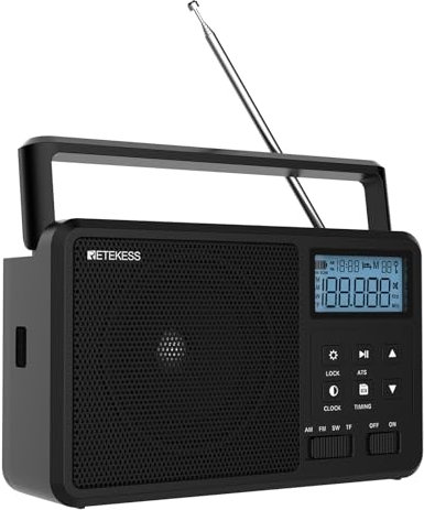 Retekess TR638 Radio Portatile,AM FM SW con Display LCD,Sintonizzazione Digitale,Lnterruttore Orario,La Qualità del Suono Wireless è Buona,TF/USB,Adatto a Persone di Mezza età e Anziani
