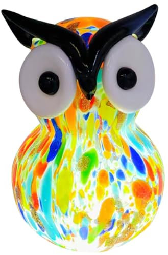 DECHOUS Eulenfigur Aus Glas Eulenornament Für Wohnzimmer Dekor Farbige Glasstatue Mit Feiner Verarbeitung Und Stabilem Design