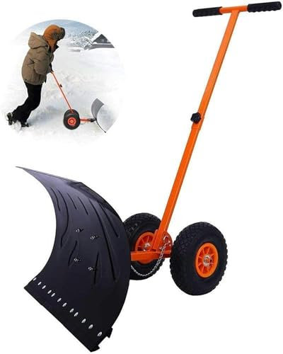 RUGPDA Pala da Neve con Ruote for Impieghi Gravosi, Spingineve Regolabile A Rotazione, Aratro A Spinta Manuale Adatto for Passerelle Carrabili Marciapiedi Strumento for La Rimozione della Neve