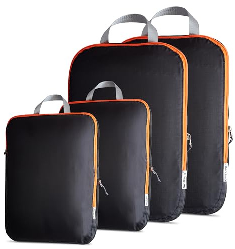 OW-Travel Bolsas Compresion Viaje para maletas fácil de organizar. Organizador Maleta 2 Medianos y 2 Grandes, Negro Packing cubes para maleta y Mochila. Accesorios Esenciales para Vacaciones
