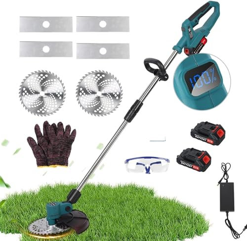 Calager Akku-Rasentrimmer,21V Gartentrimmer mit 2 Batterien,längenverstellbarer Teleskopstangen-Akku-Trimmer,handgeführter Grasschneider,elektrischer Rasentrimmer,Kantenschneider für Garten (9 Zoll)