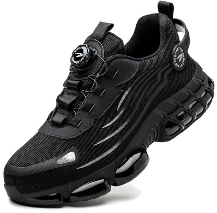 Zapatos de Seguridad para Hombre Mujer Zapatillas Ligeros Calzado Trabajo Comodo Antideslizante con Puntera de Acero Black 42 EU