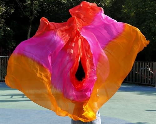 AMEEDA Seide Bauchtanz Schleier Echte Seide Bauchtanz Schleier 1 Pc Bauchtanz Zubehör Bauchtanz Schleier Schal Schal Tanz Praxis Bühne Leistung Schleier.(RRO,200x90cm)