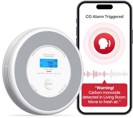 X-Sense Wi-Fi Combination Smoke and Carbon Monoxide Alarm with English Voice Alerts, Smart Smoke Alarm for Home with Replaceable Battery, XP0A-iR, 1-Pack