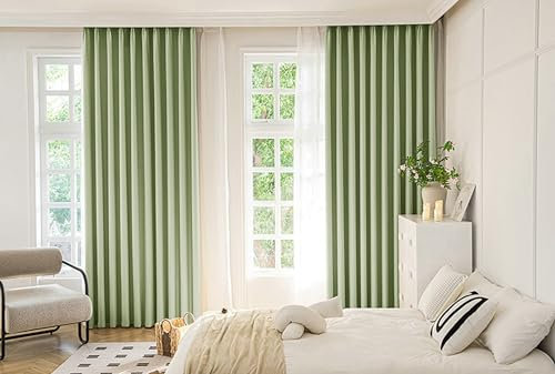 Bishilin Gardinen Blickdicht 2er Set 107x183CM, Verdunklungsvorhänge Ösen Minimalismus mit Jacquard Polyester Vorhänge Grün Schlafzimmer Kinderzimmer Jugendzimmer