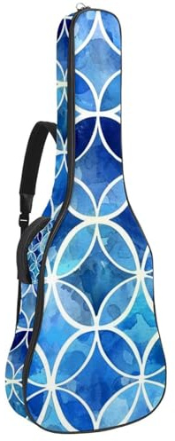 Gitarrentasche für Akustikgitarre mit zwei Taschen, Aquarell-Mosaik, blauer Kreis, wasserabweisend, doppelt verstellbarer Schultergurt, Gitarrentasche, Aquarell-Mosaik, blauer Kreis, 42.9x16.9x4.7 in,