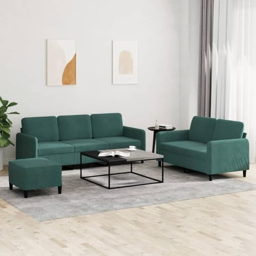 Homgoday 3-TLG. Sofagarnitur Loungesofa Wohnzimmersofa Sofa Couch Doppelsofa Couchgarnitur Gästesofa Moderner Sitzmöbel für Wohnzimmer Büro Dunkelgrün Samt