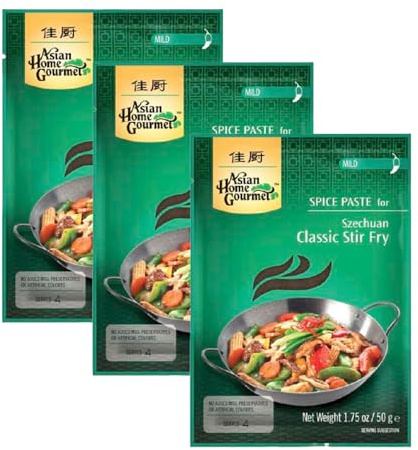 Salsa para Saltear Estilo Sichuan Clásica 50 g Pack 3 Sobres Base para Wok Picante Bajo Sin Glutamato Añadido Sin Colorantes ni Conservantes