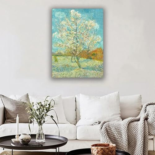 Vincent van Gogh - „Blühende Pfirsichbäume“ - Giclée-Kunstdruck auf Leinwand - Gemäldereproduktion - Wohnzimmerdekoration, 70 x 100 cm, ohne Rahmen